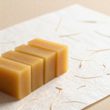 A few slices of imo yokan on washi paper