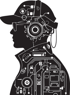 Black silhouette of a man wearing a cap and headphones