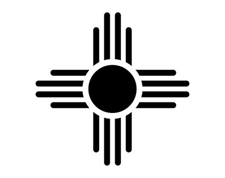 Vector Illustration of the Zia Sun Symbol featuring a Central Circle with Four Groups of Four Radiating Lines Isolated