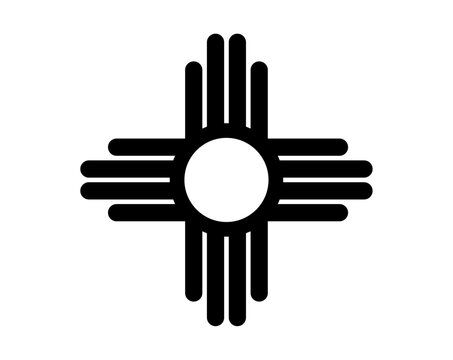 Vector Illustration of the Zia Sun Symbol featuring a Central Circle with Four Groups of Four Radiating Lines Isolated