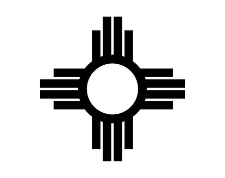 Vector Illustration of the Zia Sun Symbol featuring a Central Circle with Four Groups of Four Radiating Lines Isolated