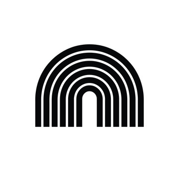 A minimalist black and white illustration of a half rainbow symbol