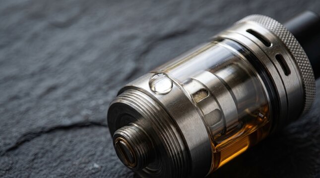 Close-up of electronic cigarette detail on dark background for modern design and vaping concept