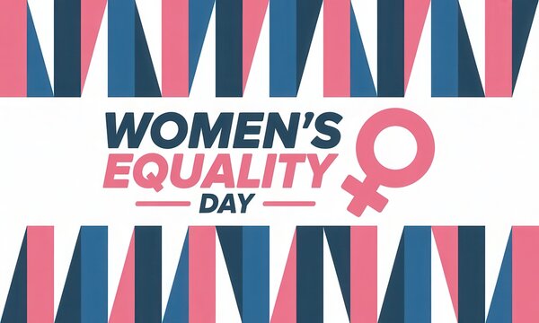 Women's Equality Day banner with female symbol and geometric pattern on white background