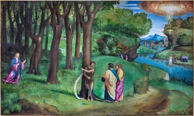 Fototapeten Jesus Christus Bergamo - The painting "ecce agnus dei" (St. John the Baptist shows to Christ as Redeemer) in the church Chiesa di Sant Andrea probably by Antonio Cifrondi (1656–1730)  © Renáta Sedmáková