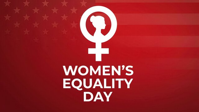 Women's Equality Day graphic with female symbol and American flag on red background