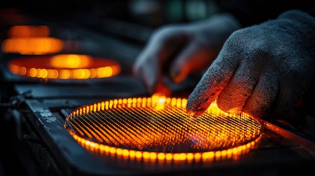 Close-up of DJs Hands Playing Turntable with Vibrant Lights.