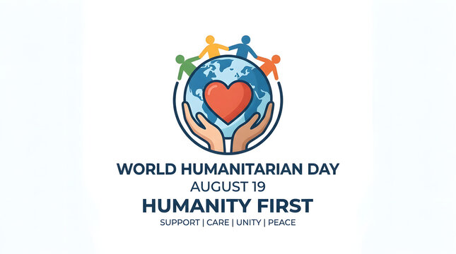 World humanitarian day august 19, humanity first, support, care, unity, peace banner.