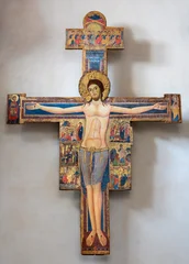 Fototapeten Jesus Christus PISA, ITALY - JUNE 22, 2026: The painting of Cross - Crucifixion in the church Chiesa di San Frediano by unknown artist of 12. cent.   © Renáta Sedmáková