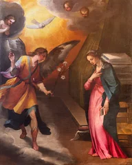 Fototapeten Jesus Christus PISA, ITALY - JUNE 22, 2026: The painting of  Annunciation in the church Chiesa di San Frediano by Ventura Salimbeni (1607).  © Renáta Sedmáková