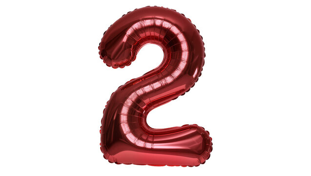 Shiny red number 2 balloon
