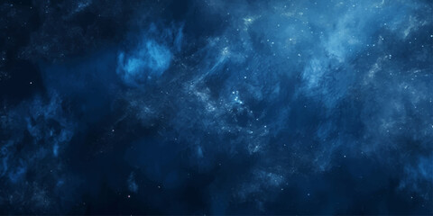 Abstract Dark Blue Space Background with Glowing Star Particles, Cosmic Galaxy Nebula Clouds, Fantasy Night Sky Texture and Atmospheric Light Design © RABBANU