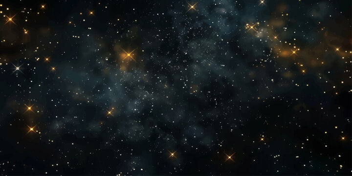 Abstract Starry Night Sky with Glowing Stars, Galaxy Nebula and Cosmic Starfield in Deep Space Universe Background