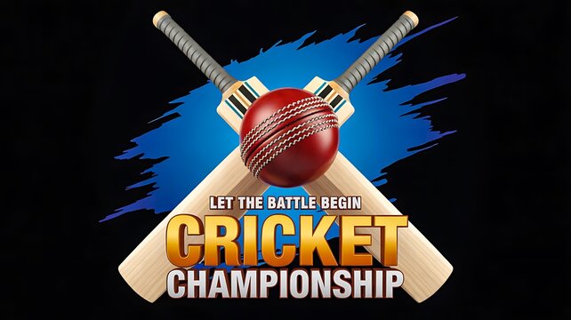 Cricket championship poster with bat ball and dynamic sports background