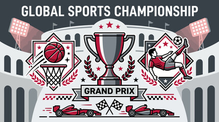 Obraz premium Global Sports Championship Grand Prix Awards And Trophies