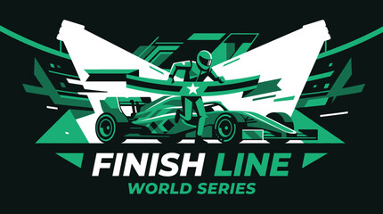 Obraz premium Futuristic Racing Champion Crossing Finish Line With Sports Car