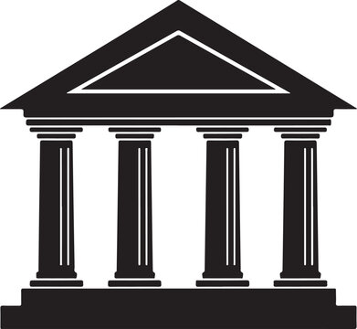 Simple iconic illustration of a building with a triangular pediment and four columns  classic architectural design element