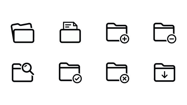 Folder Management Icons, Open Folder Search Add Remove Check and Document Line Icon