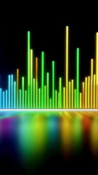 Digital sound waves moving across a black background, futuristic audio visualization featuring dynamic frequencies, music technology, glowing waveforms and modern motion graphics