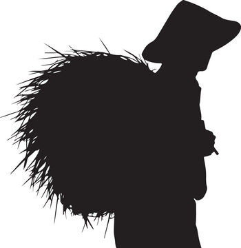 Silhouette of a person wearing a hat with spiky hair black