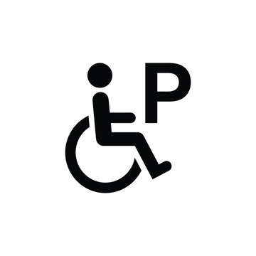 Black and white illustration of disabled parking sign with wheelchair symbol and letter P