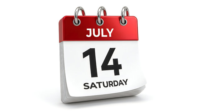July 14 saturday calendar page on white background