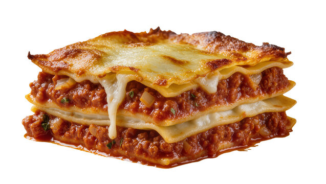 Layered lasagna with melted cheese and rich meat sauce