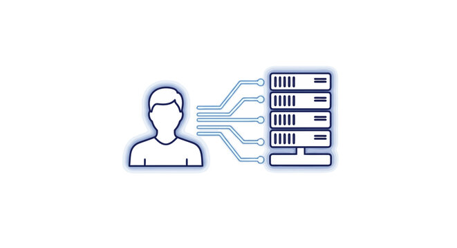 Database, server, and user connection, network access icon, data exchange isolated on White Background Editable EPS