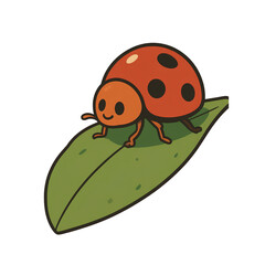 Fototapeta premium Cartoon ladybug on a leaf
