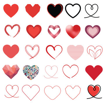 heart icon collection with outline doodle geometric and romantic love symbols vector set
