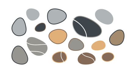 Fototapeta premium Vector pebbles, stones, rocks, gravel, earthy elements, natural textures isolated on White Background