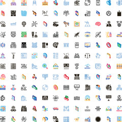 Naklejka premium Icons representing a wide array of concepts across business, health, nature, and technology, illustrating various activities, objects, and abstract ideas with a modern aesthetic