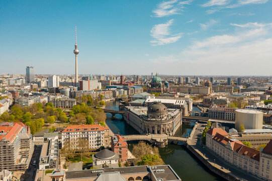 Germany, Berlin, Aerial view of Bode Museum with Fernsehturm Berlin in background