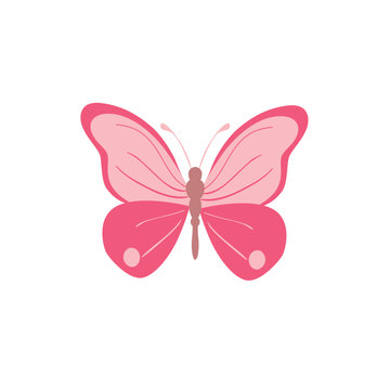 Cute Flat Pink Butterfly Vector Illustration Icon Isolated on White