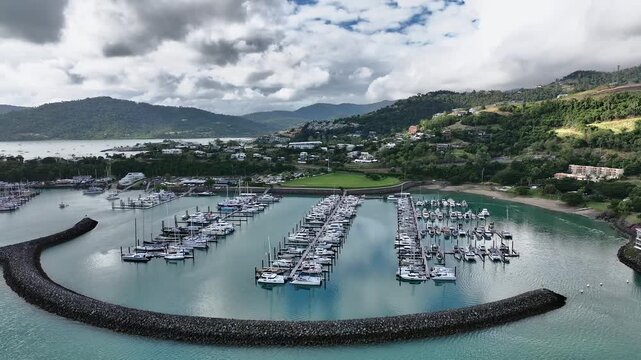 Spectacular cinematic aerial footage of Cannonvale Airlie Beach Whitsundays Queensland Australia