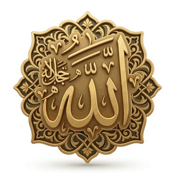 3D golden Arabic calligraphy of Allah featured in a circular ornate floral mandala frame