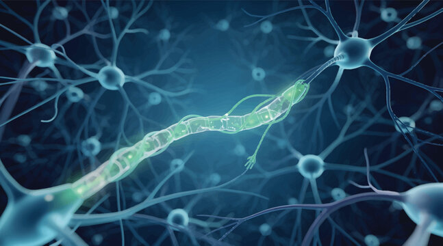 Microscopic View of Neural Network Synapse and Axon Connection, Representing Brain Activity and Neurological Science Concepts