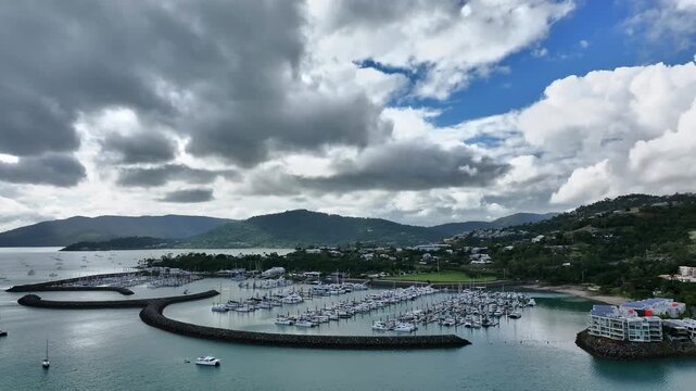 Aerial motionlapse of Cannonvale Airlie Beach Whitsundays Queensland Australia