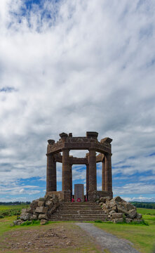 The large Granite Temple like Stonehaven War Memorial situated on Black Hill in the county of Aberdeenshire on the East Coast of Scotland.