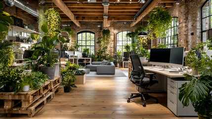 Fototapeta premium eco-friendly_office_with_plants_and_natural_light