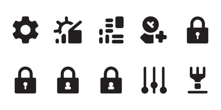 Solid black interface elements for privacy settings security lock status and data parameter control.