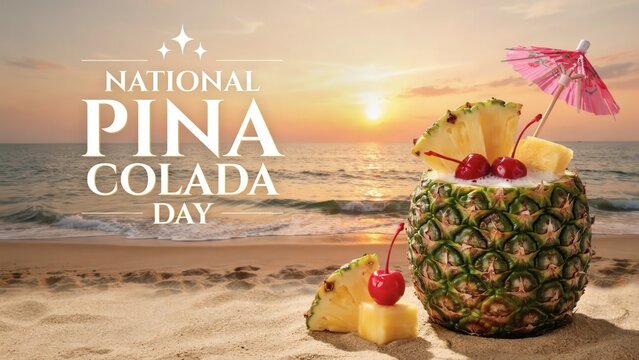 National Pina Colada Day on a Tropical Beach at Sunset