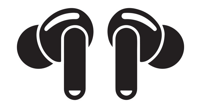 Modern wireless earphone icons set in black and white flat style for mobile apps and tech websites.