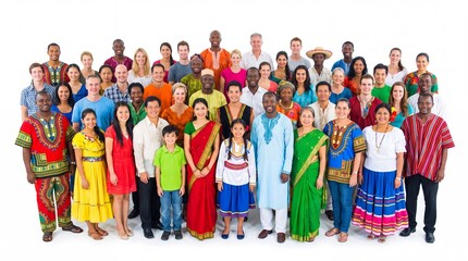 Obraz premium Diverse multicultural group of people in traditional clothing, large crowd of multiethnic community members, global unity and cultural diversity concept