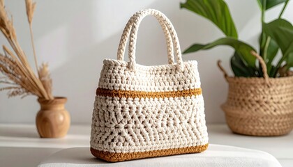 Obraz premium Handcrafted Crochet Bag with Natural and Rustic Design