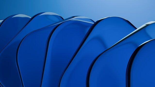 Abstract blue glass squares with rounded corners. Neon light. Modern wallpaper 3D Illustration