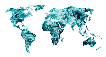 Abstract world map with blue water texture, global ocean conservation concept, earth day background with marine wave pattern on white © ARTenyo