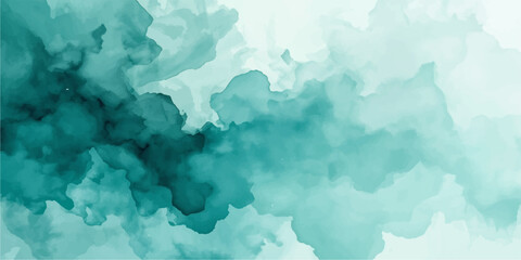 Teal watercolor background, abstract cloudy texture, soft gradient design, blue green ombre effect © Sahed