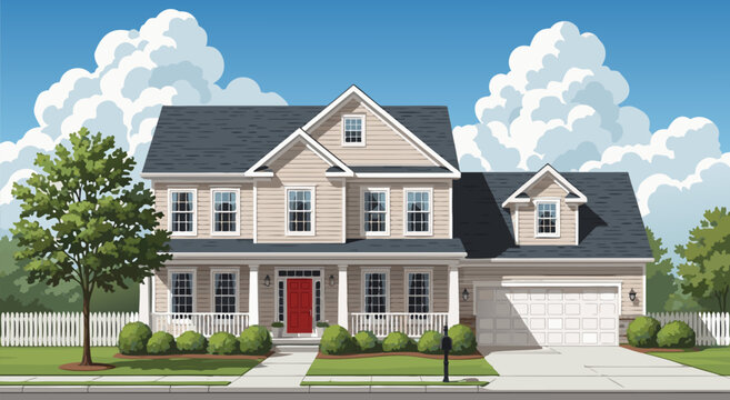 Residential Suburban Family House Vector Illustration Design for Real Estate and Property Development Concepts