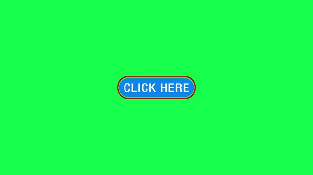 Click here button with mouse cursor pointer press animation on green background. Mouse cursor clicking click here button loop animation for web ui interaction and call to action concepts